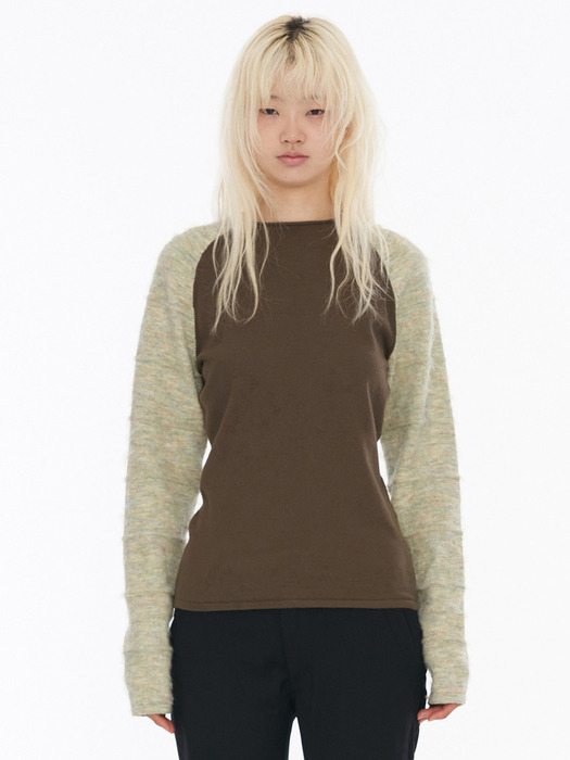 Mix Sleeve Knit Khaki