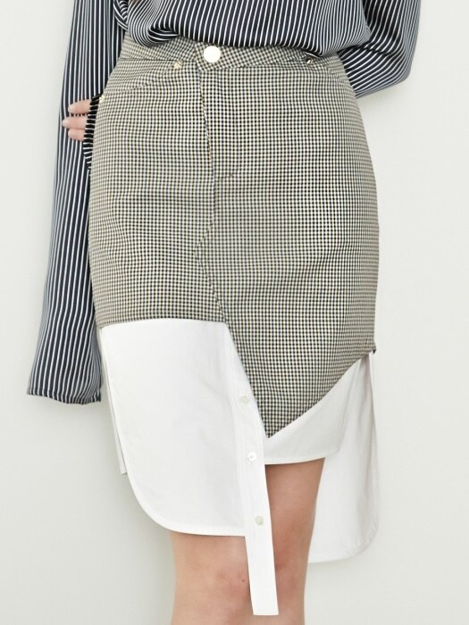 17FW DOUBLE-LAYER CHECKED SKIRT (BROWN)