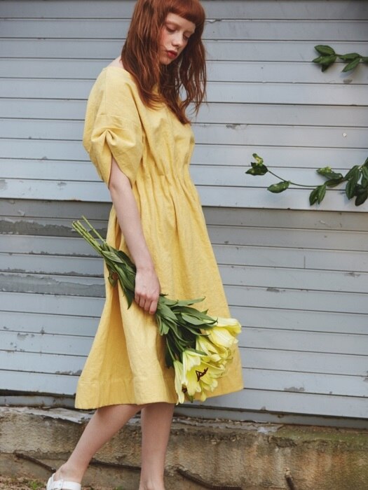 lady linen dress_yellow