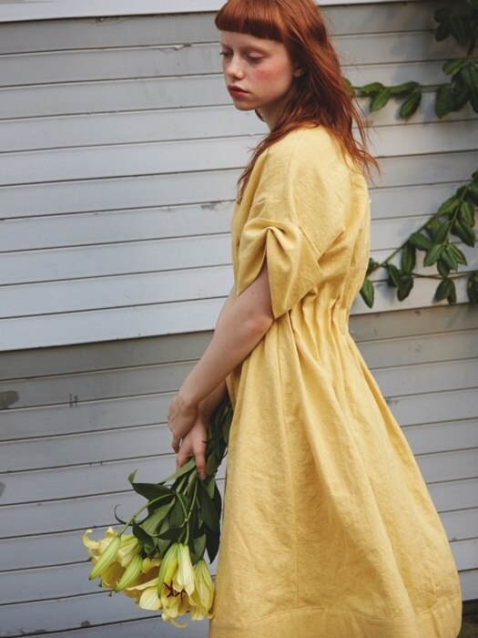 lady linen dress_yellow