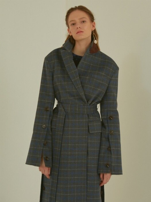 Camille Wool Sleeve pointed coat _ Gray check