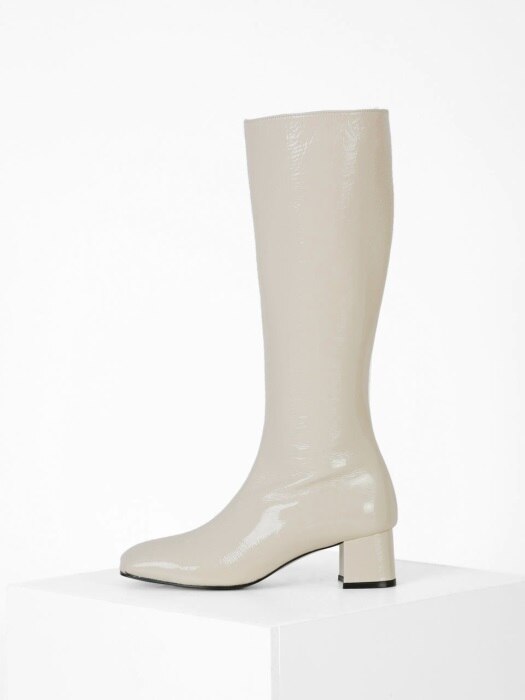 PATENT LONG BOOTS - IVORY