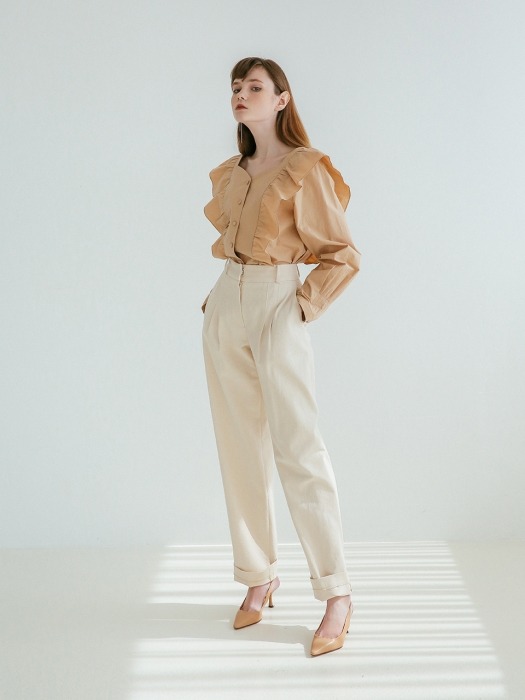 HIGH-WAISTED TWO TUCK PANTS IVORY