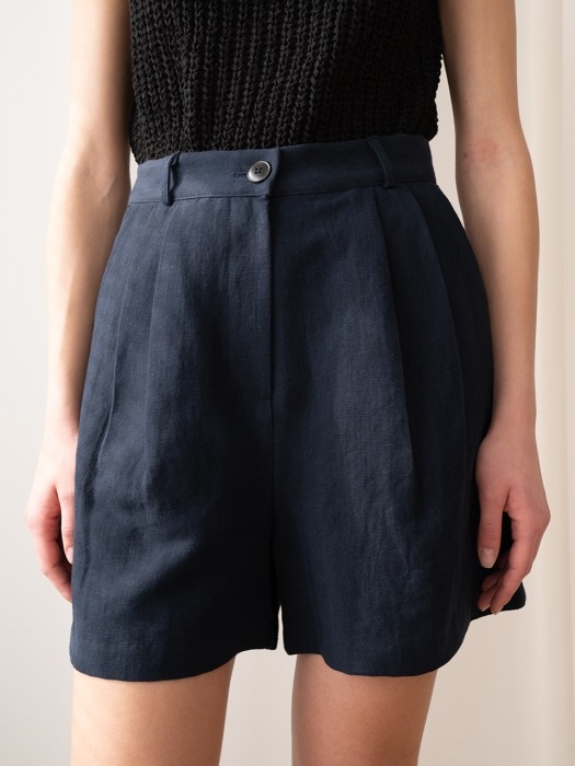 A HERRINGBONE LINEN SHORTS_NAVY