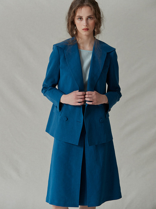 Sailor double-breasted Linen-blend jacket + skirt SET