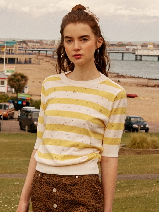 Pastel Stripe Knit Top in Yellow_VK9MP0300