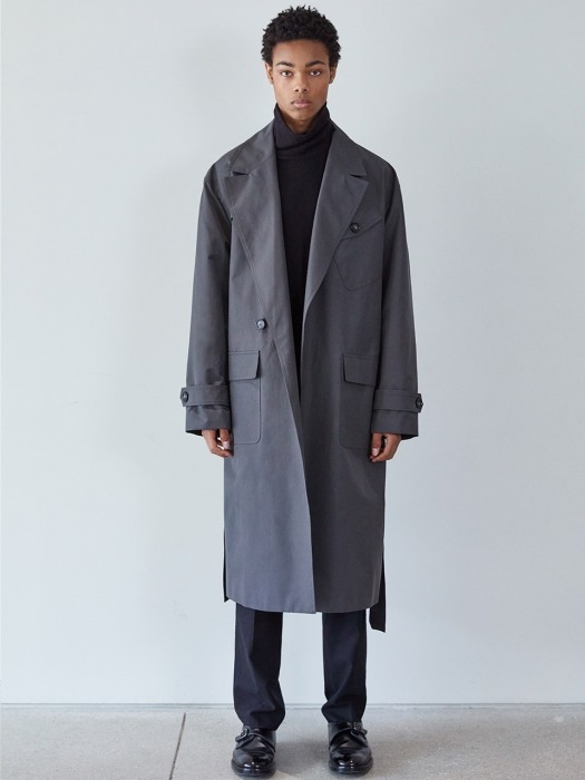 ROBE POINT GUN PATCH TRENCH COAT(CHARCOAL GRAY)