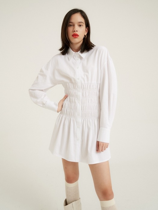 Shirring waist long shirt_Antique white