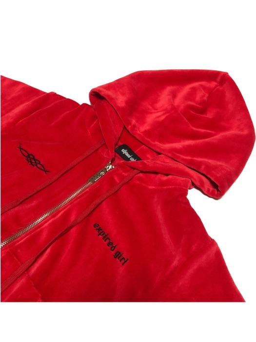 Velvet Flame Cropped Hoodie Zip-up Red