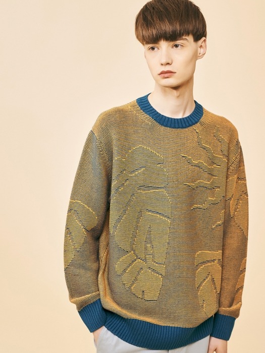 Two-Tone Graphic Sweater_BLUE GREEN