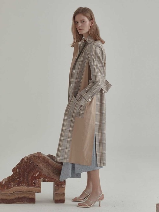 Bruxelle Oversized Check Trench Coat_Beige Check