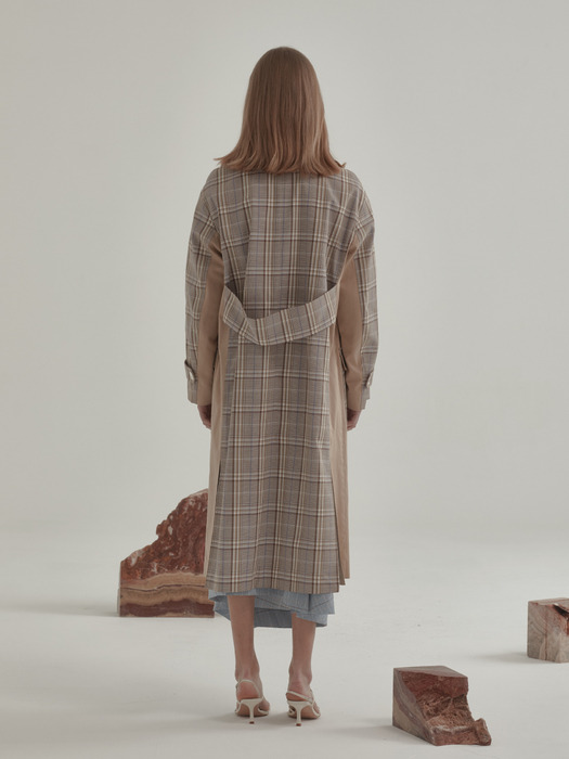 Bruxelle Oversized Check Trench Coat_Beige Check