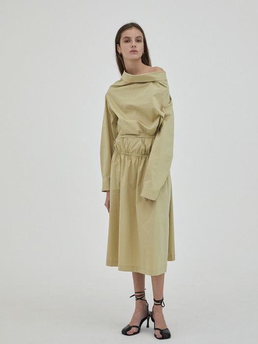 2-Way Cowl Neck Shirts Dress / Dusty Yellow