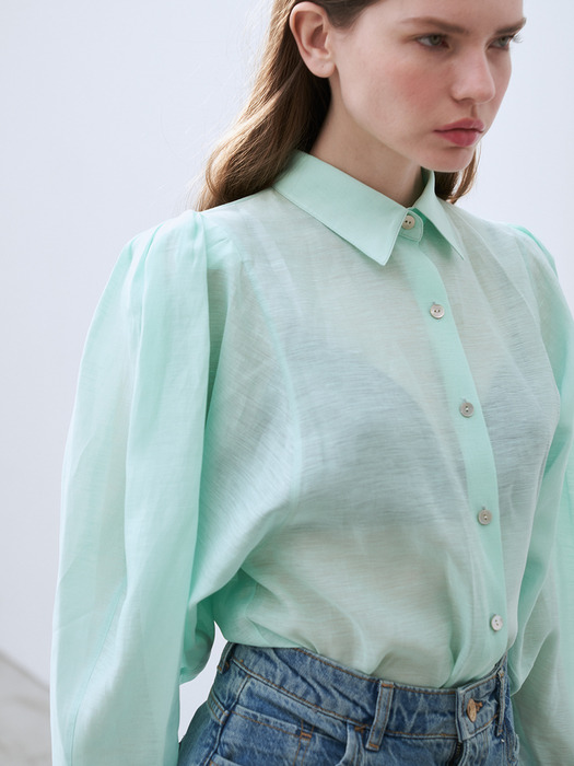 Myla Linen Puff Sleeve Shirt (Soft Mint)