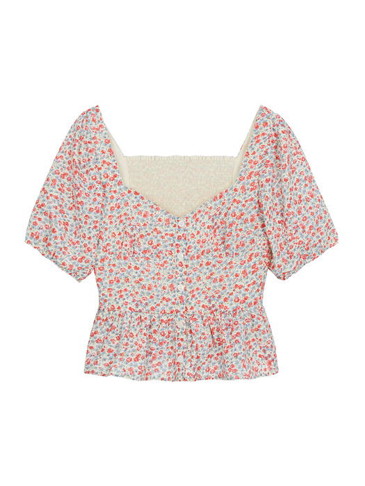 Floral Shirring Blouse in Ivory_VW0MB1410