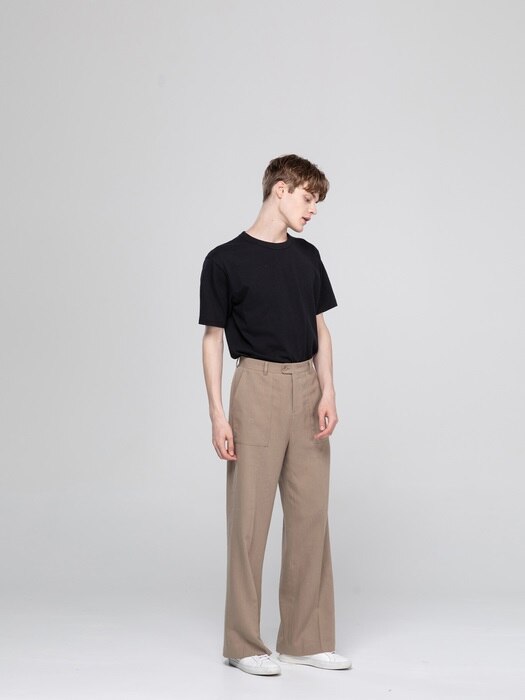 Flare Wide Linen Pants [ True Beige ]