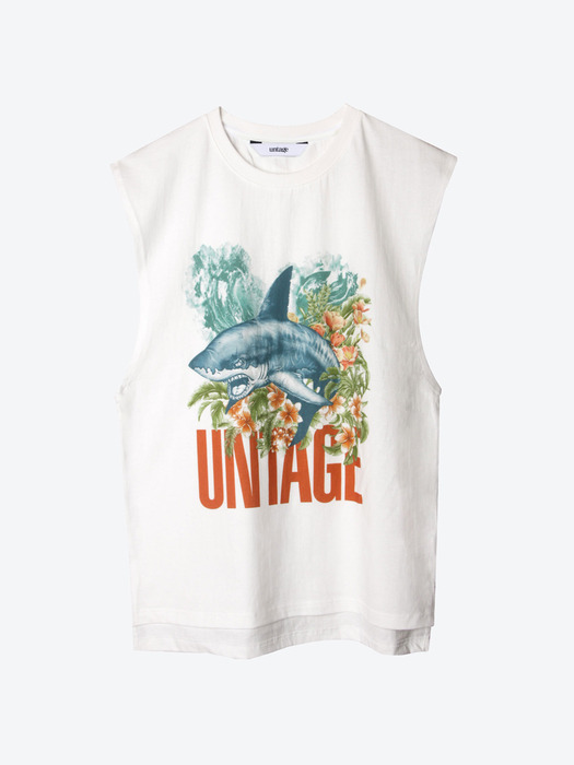 Tropical Printed Oversized Sleeveless T-shirt[White(UNISEX)]_UTT-ST51
