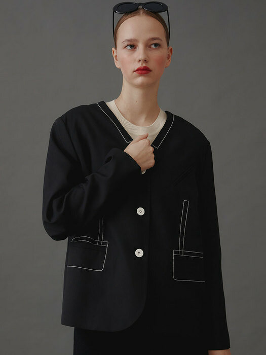 Masion No-collar Jacket_Grayish Black