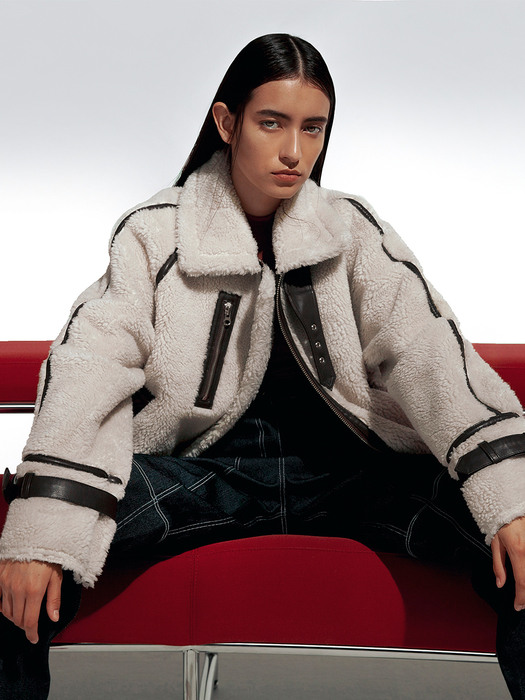 [EXCLUSIVE]Piped faux-shearling jacket(Mustang)