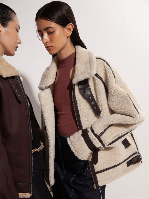 [EXCLUSIVE]Piped faux-shearling jacket(Mustang)