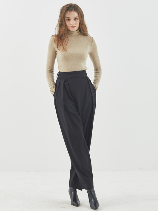 TAPERED WRAP SLACKS BLACK