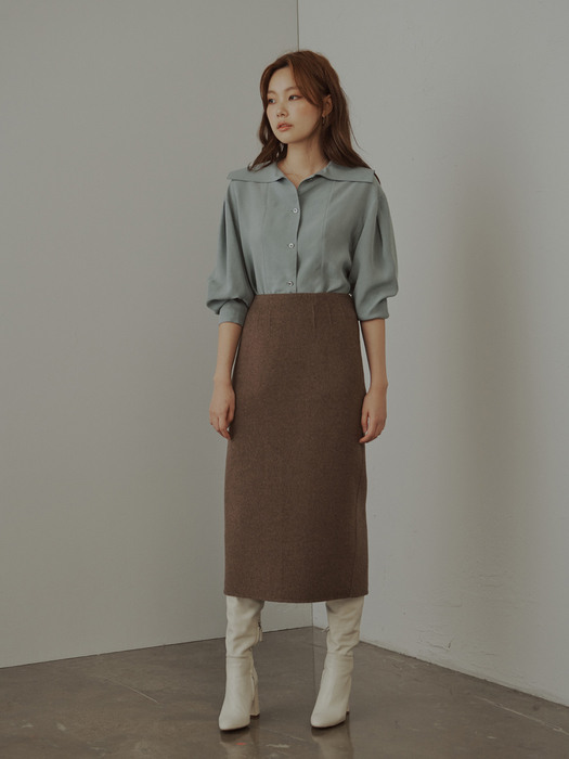 Cashmere Wool Double Face Long Skirt Melange Brown