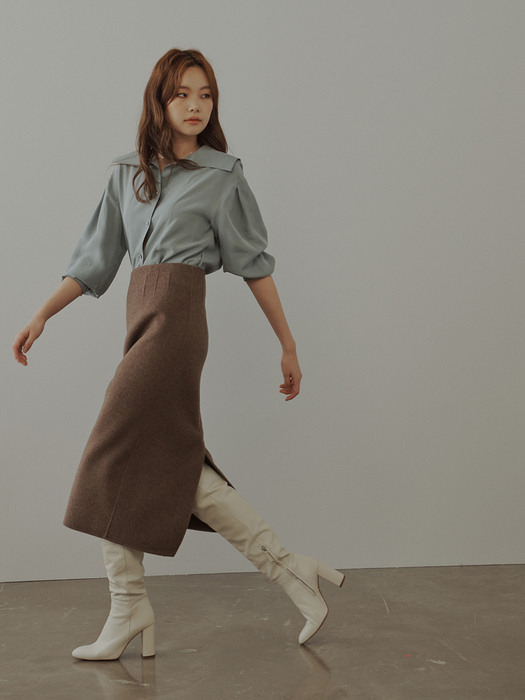 Cashmere Wool Double Face Long Skirt Melange Brown
