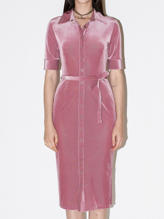 Front open velvet dress [Pink]