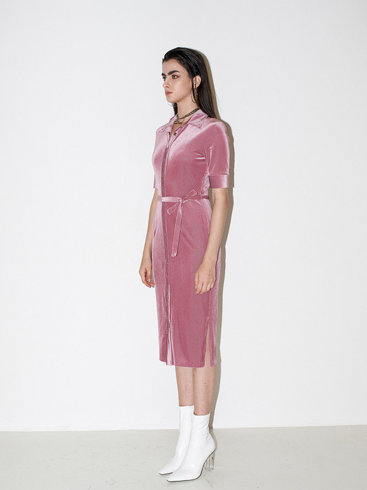 Front open velvet dress [Pink]