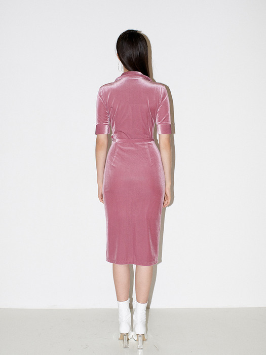 Front open velvet dress [Pink]