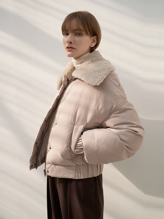 TTW FUR COLLAR GOOSE DOWN BOMBER BEIGE