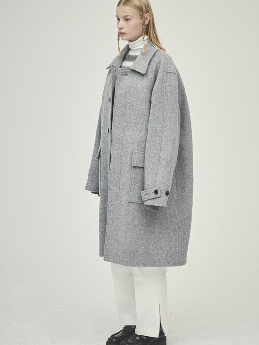 GREY wool 3D detail balmacancoat(MJ023)