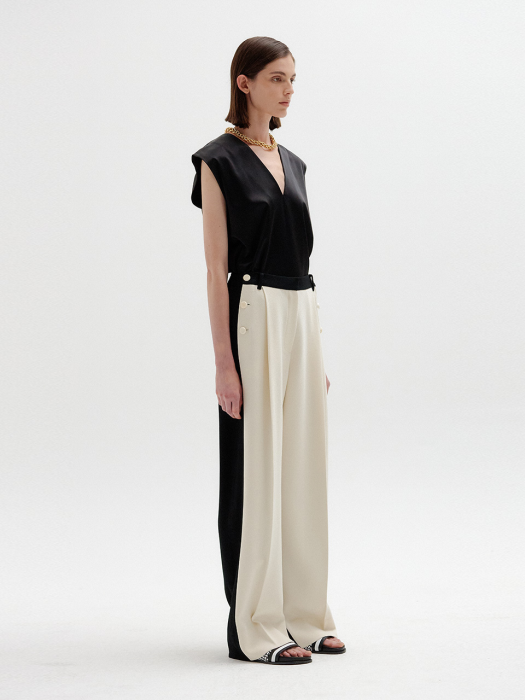 SAVONE Two-Tone Wide Pants - Ivory/Black