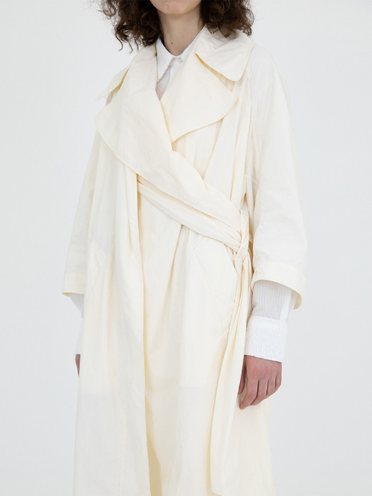 Double layer belted tranch coat (Cream)