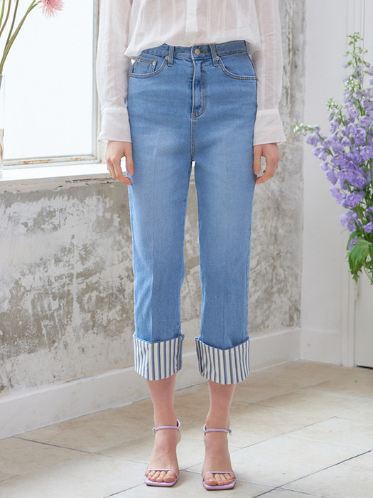 planet-100 stripe roll-up denim pt_blue