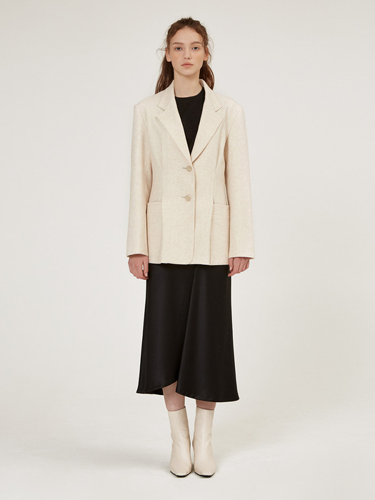 LINEN-LIKE TWO BUTTON BLAZER [Antique] [White] [Black]