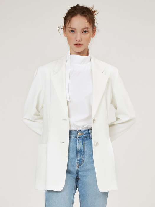 LINEN-LIKE TWO BUTTON BLAZER [Antique] [White] [Black]