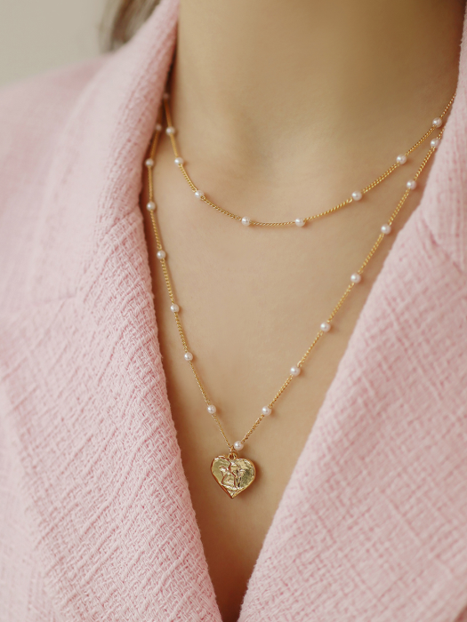 heart pearl chain necklace set