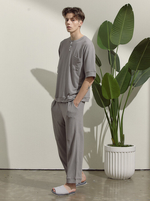 Mens Tom Grey Placket Pajama Set