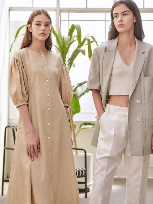 [SUMMER WOOL / BEIGE] LINEN PUFF A-LINE ONE-PIECE