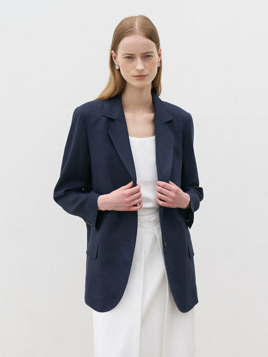 21 Summer_Navy Linen Blazer 