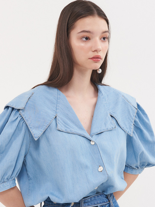 planet-115 Big collor denim blouse_light blue        