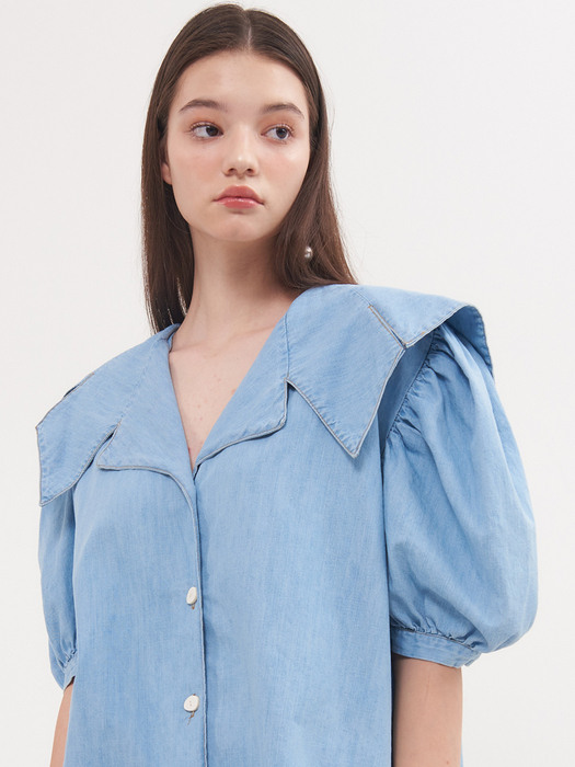 planet-115 Big collor denim blouse_light blue        