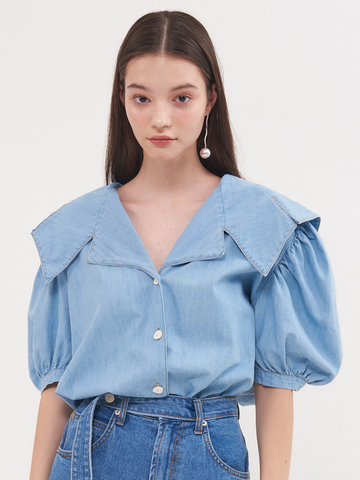 planet-115 Big collor denim blouse_light blue        