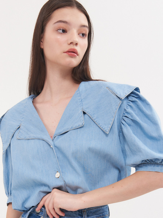 planet-115 Big collor denim blouse_light blue        