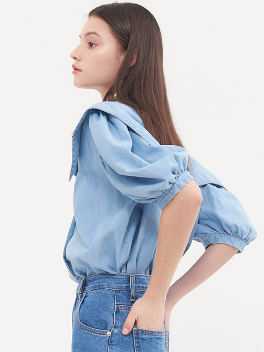 planet-115 Big collor denim blouse_light blue        