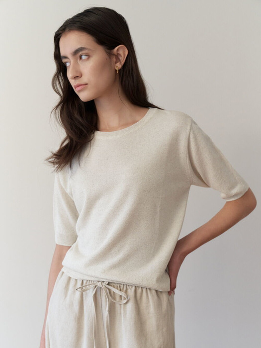 21SS Linen knit sleeve top (Oatmeal)