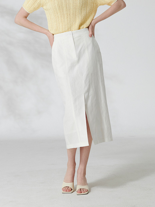 Linnen slit skirt (white)