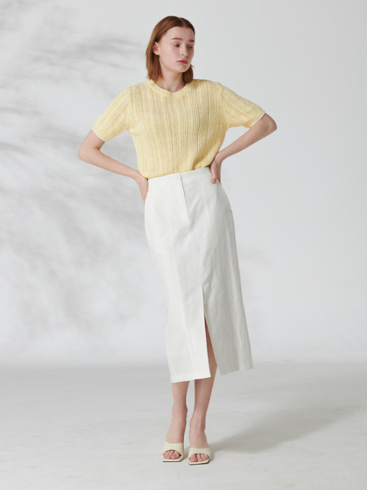 Linnen slit skirt (white)