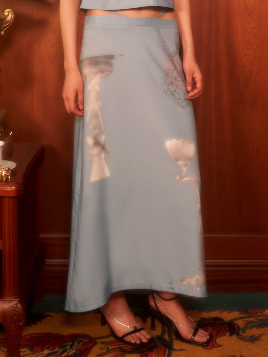 Bold Jewel Printed V-String Skirt Dusty Blue